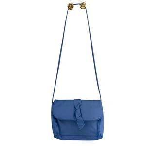 Vintage Bloomingdale’s Blue Bow Shoulder Bag – Believed Leather – Made in Korea